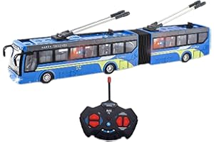 Amagogo Funkferngesteuerter Bus, Ferngesteuertes Auto, Maßstab 1:32, Türen zum Öffnen, Geschenke, 27 MHz, realistische Lichter, Schulbus, Modell, Spielbus, Blau Lang