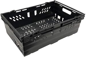 SOLENT PLASTICS 35 Litre BLACK Heavy Duty Stack Nest Bale Arm Plastic Supermarket Storage Box Swing Bar Container Crate! (1)