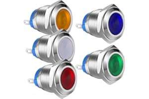 Gebildet 5pcs 16mm AC/DC 12-24V Stainless Steel Waterproof LED Indicator Light Metal Shell Pilot Custom Dash Signal Lamp Concave Head