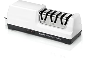 MusyVocay Electric Knife Sharpener with 100% Diamond, Professional 3-Stage 20 Degree Kitchen Knife Sharpener with Precision Angle Guide for Rough Sharpening, Repair (White)