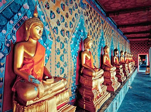 NON-WOVEN Photo Wall Mural GOLDEN STATUES of BUDDHA (346V) -Sea Ocean Forest Flowers Landscape Nature San Francisco Garden-Kitchen Children Dining Living Bed Room Nursery