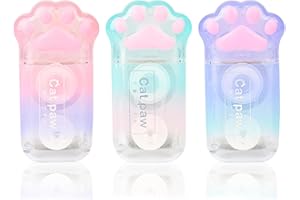 TEUENA 3 Pcs Cat Paw Correction Tape 6m x 5mm, Cute Correction Tape Roller White Out Roller Portable, Cat Stationery for Home Office Working and Students - 3 Color