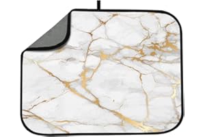 ONEMAJI White and Gold Dish Drying Mat Marble Absorbent Reversible geometric pad Kitchen Countertop Mat Dish Mat Heat Resistant Drying Pad Dish Drainer Mats for Countertop Kitchen Counter 18x24 inch