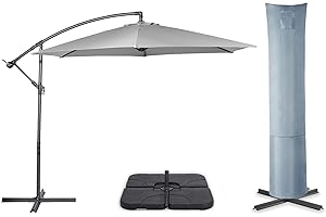 VonHaus Parasol with Base & Waterproof Cover, 3M Cantilever Banana Umbrella for Outdoor, Garden, Patio, Sunshade Canopy with Hand Crank, Tilt & Rotate Function, UV30+ Protection, Air Vent, Steel Frame