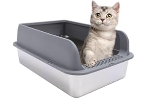 PSSOPP Duża Zamknięta Kuweta dla Kota ze Stali Nierdzewnej z Pokrywą, Metalowa, 2800 ML, do Użytku Domowego