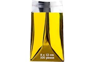 ONLY FAITH 100 Sobres Metalizados Dorado con cierre Autoadhesivo Bolsa metalizada Colores para regalo oficina e invitaciones Invitados de Boda Tarjeta Eventos (Dorado Brillo, 8 x 12 cm (100 pcs))