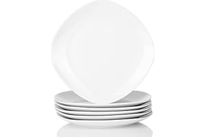 MALACASA 6 Piece Square Porcelain Dinner Plates Set, 9.7" White Plates for Dessert, Salad, Appetizers, Microwave & Dishwasher Safe, Series Elisa