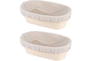 HUMKOPNL Panier à pain avec doublure | Panier à pain ovale de 24 cm | Paniers à pain Bannetons | Paniers à pain en rotin | Fournitures de cuisson pour pâte à pain, farine