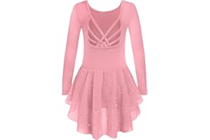 Arshiner Ballettkleidung Mädchen 2-10 Jahre Ballettkleid Langarm Kinder Ballett Tanzkleid Rückenfrei Baumwolle Ballettanzug Tanzbody mit Ballettrock Tutu