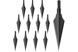 KURUGEILI 12 Pack 100/125/150 Grains Archery Traditional Broadheads Steel Points Screw-in Hunting Arrowheads Arrow Tip for Compound, Recurve Bow & Crossbow