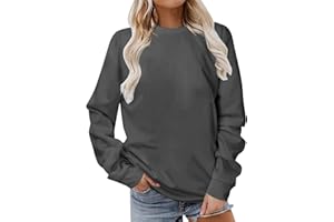Komiseup Longshirt Damen Sport Langarm Sweatshirt Basic Rundhals Pullover ohne Kapuze Elegant Einfarbig Langarmshirt Locker Casual Oberteil Herbst Winter Baumwolle Pulli Teenager Mädchen Streetwear