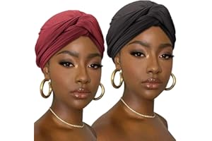 DRESHOW Hair Wrap for Women Ribbed Soft Stretch Jersey Head Scarf Breathable Lightweight Turban Solid Color
