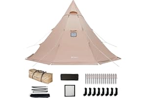 Tente de Camping Chaude avec poêle, POMOLY Yarn Octa Kahki, Tente tipi en Toile avec cric de poêle et Demi-Tente intérieure pour 3 à 5 Personnes, randonnée