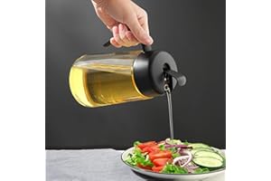 LANDHOPE Auto Flip Oil Dispenser Bottle Olive Oil Dispenser Bottle with Automatic Cap No Drip Condiment Dispensing Cruet Container Drip-Free & Spill-Free Spout Non-Slip Handle for Kitchen Cooking (20oz/600ml)