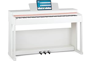 McGrey DP-19 WM Teclado de piano digital - 88 teclas contrapesadas & acción de martillo y respuesta táctil - 8 sonidos - 32 ritmos de acompañamiento - Piano electronico y 3 pedales - Blanco mate