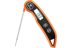 DOQAUS Meat Thermometers, 3S Instant Read Food Thermometer with ±0.5℃ Precision, Backlit LCD, 12cm Stainless Food Probe, Auto On/Off Meat Thermometer Probe for Cooking, Baking, BBQ, Water, Oil,Orange