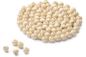 Nupalen 10mm Naturale Perline Legno, 100 Pezzi Rotonde Palline Legno per Fai-da-Te Decorazioni Artigianali