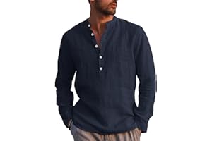 LVCBL Camicia da Uomo A Maniche Lunghe Estiva per Il Tempo Libero in Lino Vestibilit Normale