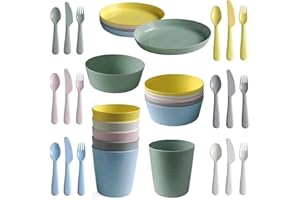 MEOWN Kalas Kids Tableware Set - 36 Pcs Dinnerware Set | Mug, Plate, Bowl, Cutlery | Colourful & Fun for Toddlers | Reusable Plastic for Kids, Home Kitchen or Picnics (KALAS Dinner Set)