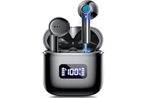 Eissix Bluetooth Kopfhörer, Kopfhörer Kabellos Bluetooth 5.3 mit Mikrofon, Geräuschunterdrückung Mic, 30 Stunden Spielzeit mit Ladehülle, LED-Anzeige für iOS Android Sports - Schwarz