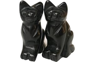 Manekieko 2 Pcs Natural Black Obsidian Pocket Carved Lucky Cat Crystals and Healing Stones Figurines Collectibles,38mm Room Decor Gemstone