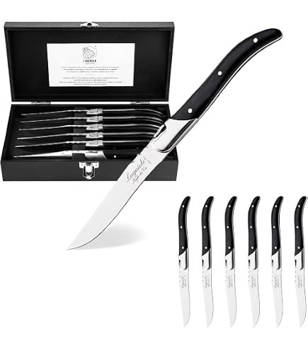 LAGUIOLE Set 4 Coltelli Da Bistecca Stonewash - Manico In Legno Pakka E Acciaio Inox - Regalo Da Collezione