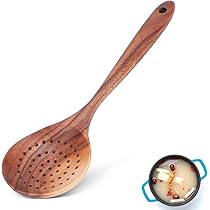 Scolapasta In Legno Di Teak - Cucchiaio Forato Con Manico Lungo, 28cm, Per Cucina