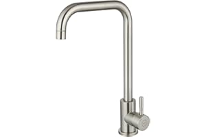 MILOT Kitchen Taps Mixer, 360° Swivel Monobloc Kitchen Sink Tap Mixer Taps, 35.5 cm Spout Height, Stainless Steel, Easy Screw-Free Installation, Kitchen Mixer Tap 1 Hole (Brushed Nickel)