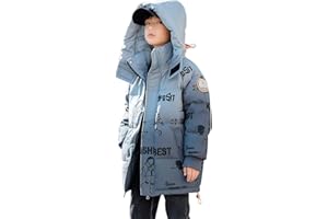 linboo Doudoune Enfant Garçon Manteau Rembourré d'Hiver Blouson Matelassé Chaud Veste à Capuche Mode Parka Imprimé de Lettre