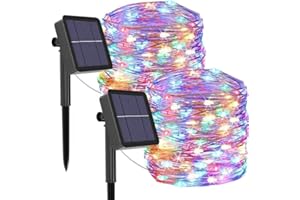 MAFITI Lot de 2 guirlandes lumineuses solaires colorées pour extérieur, 12 m, 120 LED, 8 modes, guirlande lumineuse solaire étanche, fil de cuivre, éclairage décoratif pour maison, jardin, terrasse,fête