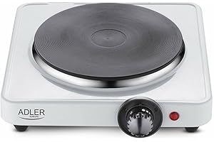Adler AD-6503 Hornillo Eléctrico, Regulador de Temperatura, Compacto, Viaje, Camping 185 mm, 1500W, Blanco