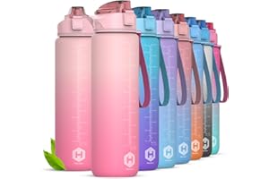 HOMEEX 1 Litre Motivational Fitness Sport Water Bottles with Straw & Time Maker, Leak-proof, BPA-free Plastic Drink Bottle 1l Design for Girls, Boy Running,cycling (Pink and Peach)