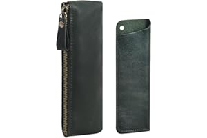 Wonderpool Skórzany 1 x piórnik i 1 x uchwyt na pióro wieczne - przenośny kompaktowy marker do rysowania, pióra, woreczki na artykuły pa do szkoły, biura, podróży, organizer (zielony)