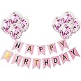 Party Propz 9Pcs Pink Confetti Balloons & Happy Birthday Banner Combo - For Girls Birthday Decoration Items Set -Girl Theme Balloons Decorations -Elegant Supplies ,Paper;Rubber