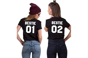 SEVPUIKL T-Shirt Best Friends pour Fille Bestie 01 02 T-Shirt BFF Tee Shirt Meilleure Amie Tee Shirt BFF Cadeau Sister T-Shirt 100% Coton Noir Blanc Gris 1 Pièce