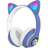 Kedili Kablosuz Bluetooth Kulaklık Led Işıklı Mikrofonlu Raydolu Fm &Ccedil;ocuk Kulaklığı, Kulak &Uuml;st&uuml; Sevimli Kedi Kulaklık LED Işı