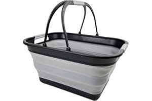 SAMMART Bacinella pieghevole da 29 litri con manico, cestino portatile da picnic all'aperto, borsa per la spesa pieghevole, contenitore salvaspazio (nero/grigio lega)