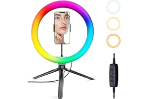 Vitano Ring Light with Tripod Stand & Phone Holder, 10 inch LED Ring Light with 12 RGB Modes & 10 Brightness Level,Selfie Ring Lights for Makeup, Tiktok, YouTube, Zoom