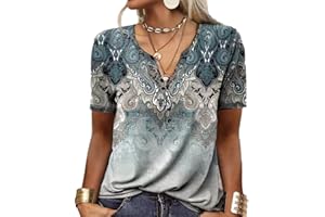 GRMLRPT Koszulka z dekoltem w serek bluzki z długim rękawem dla kobiet tunika z nadrukiem topy luźna bluzka damskie bluzy podstawowe tuniki top jesienny (wielokolorowy, S)