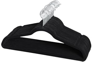 Yaheetech Wieszak na ubrania aksamitny wieszak na garnitur, 50 sztuk, wieszak na kurtki z antypo?lizgow? powierzchni?, wieszak obracany o 360�, czarny
