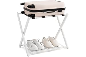 GIANTEX Kofferständer Klappbar, 2-Stöckige Kofferablage Metall, Gepäckablage Gepäckständer Hotel Gästezimmer, Kofferbock Klappbar Platzsparend, Weiß + Schwarz, 68x 45 x 57 cm