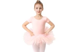 Mecceos Ballettkleidung Mädchen Tütü Ballettkleid Mädchen Kurzarm/Langarm Baumwolle Balletttrikot Ballettanzug Tanzkleid Tanzbody mit Rock Tütü