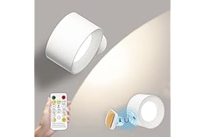 Bizcasa Kinkiet LED do wnętrz, z pilotem zdalnego sterowania, funkcja timera, bezprzewodowa lampa ścienna z akumulatorem, ładowana przez USB, 3 tryby kolorów, 3 poziomy jasności, obracana o 360°,