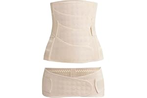 WANYI 4-patch Postpartum Belly Wrap with Pelvis Belt 2 in 1 C-Section Recovery Belt No rolled Post Partum Support Recovery Belly/Waist/Pelvis Belt for Normal Birth/Caesarean Section（Beige，L）