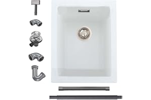 iAnomla Quartz Kitchen Sink 30x40cm/12x16 in, Composite Inset/Undermount Kitchen Small White Sink Waste Kit,Single Bowl Commercial with Overflow, Suitable for Workstation
