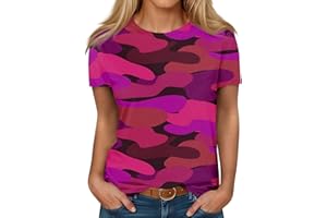 SCBFDI Holiday Oversized Casual Undershirt Women Party Camouflage Short Sleeve Womens Crew Neck Comfort Slim Fit