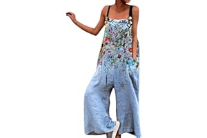 SUNNYUK Mono Mujer Verano Monos de Vestir Verano Talla Grande Peto Sin Mangas Pantalones Anchos de Rectos Casuales Jumpsuits Elegante Largo 2023 Mono Color Sólido Playsuit Fiesta de Noche