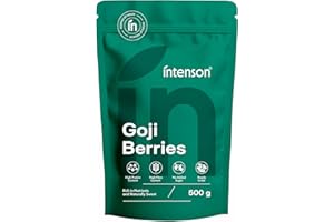 Intenson Baies de Goji Séchées, 500 g, Super-aliment Naturellement Sucré, Riche en Fibres, Antioxydants et Protéines Végétales, Vegan, Sans Gluten, Sans Sucres Ajoutés
