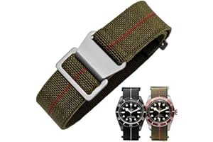 Danxancy French Troops Paratrooper Watchband,Military Elastic Nylon Watch Strap with Hook-and-Loop for Men Women Silver & Black Buckle 18/20/22mm