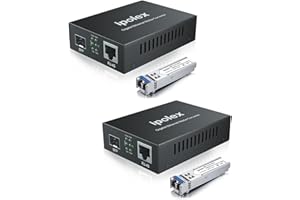 ipolex Gigabit Single Mode LC Fiber to Ethernet Media Converter with a SFP-LX Module, 1.25G Fiber to Copper RJ45 Media Converter, 1000Base-LX to 10/100/1000Base-TX (1310-nm, 20km@OS1OS2SMF). 2-Pack.